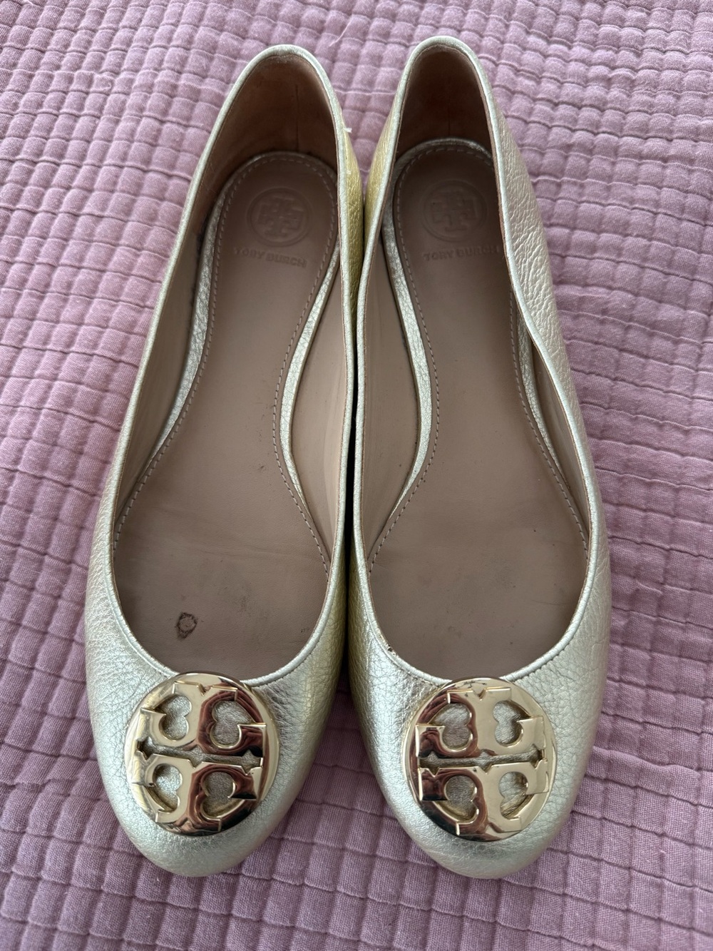 Tory Burch Gold Metallic Logo Ballet Flats 8.5